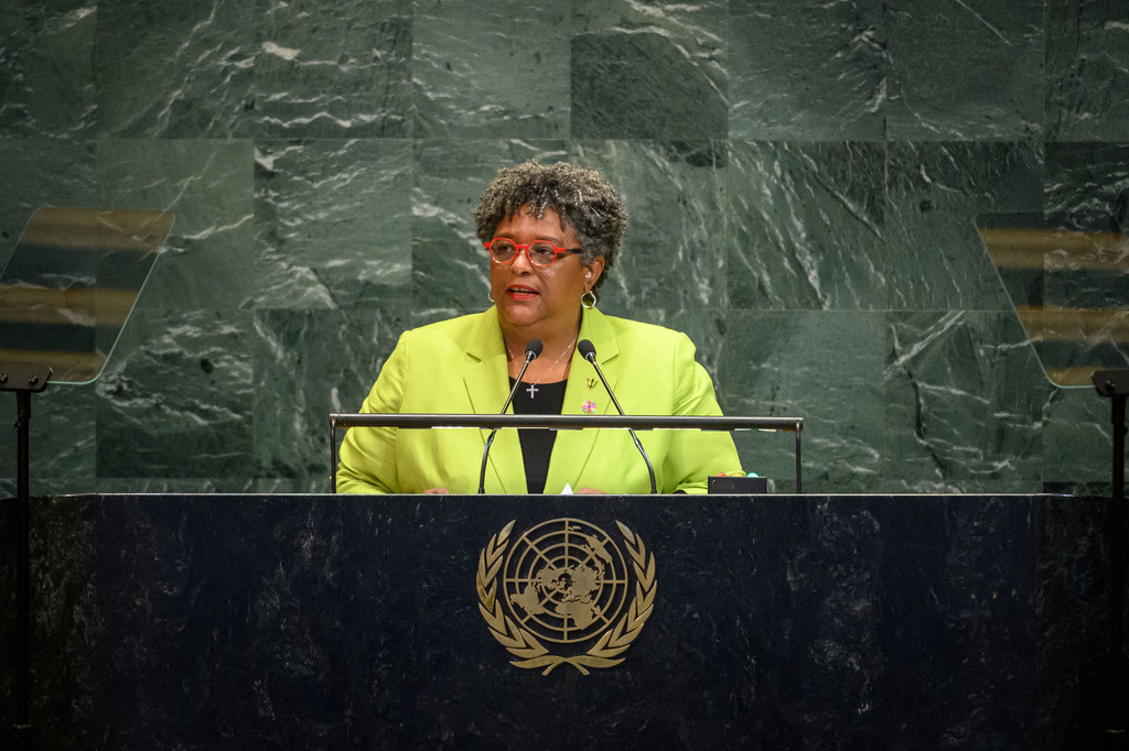 Prime Minister Mia Amor Mottle of Barbados addresses the general debate of the General Assembly’s 80th session.